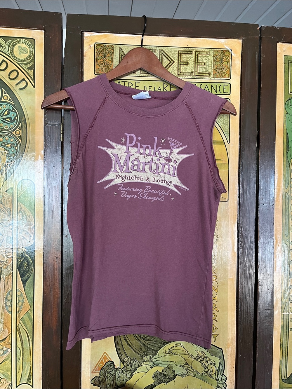 Vintage Purple Y2K Project E Pink Martini Lounge Graphic Muscle Tank Top (LG)